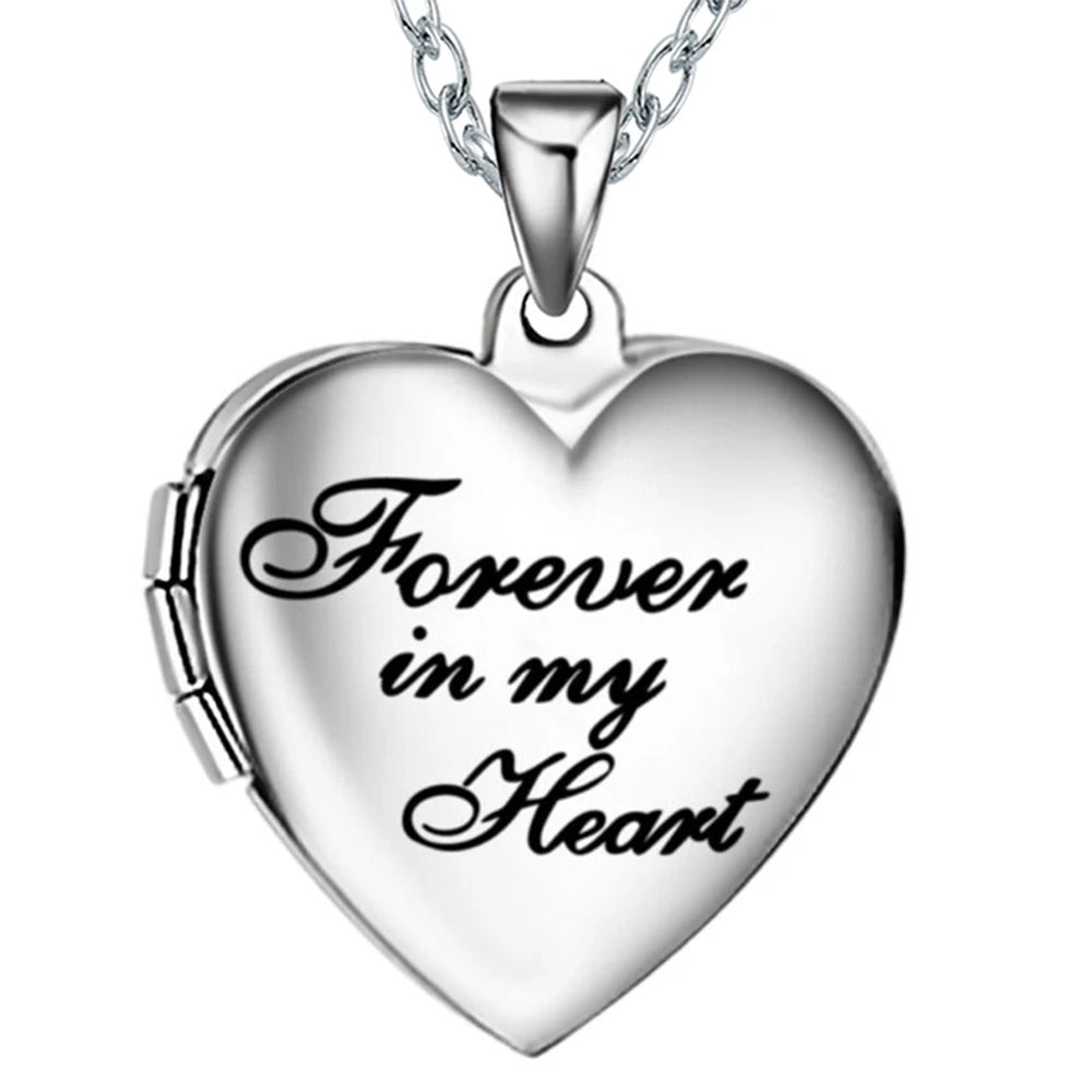 Stainless Steel  Heart Forever In My Heart Photo Picture Memory Frame Locket Pendant Necklace Jewelry Gifts For Lover Dropship