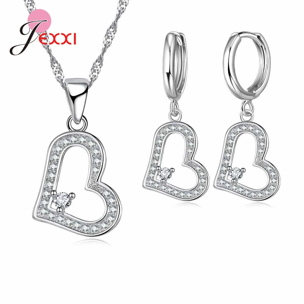 Vintage Trendy Female 925 Sterling Silver Jewelry Sets Women Gifts Fashion Cubic Zircon Crystal Necklace Drop Earrings Sets