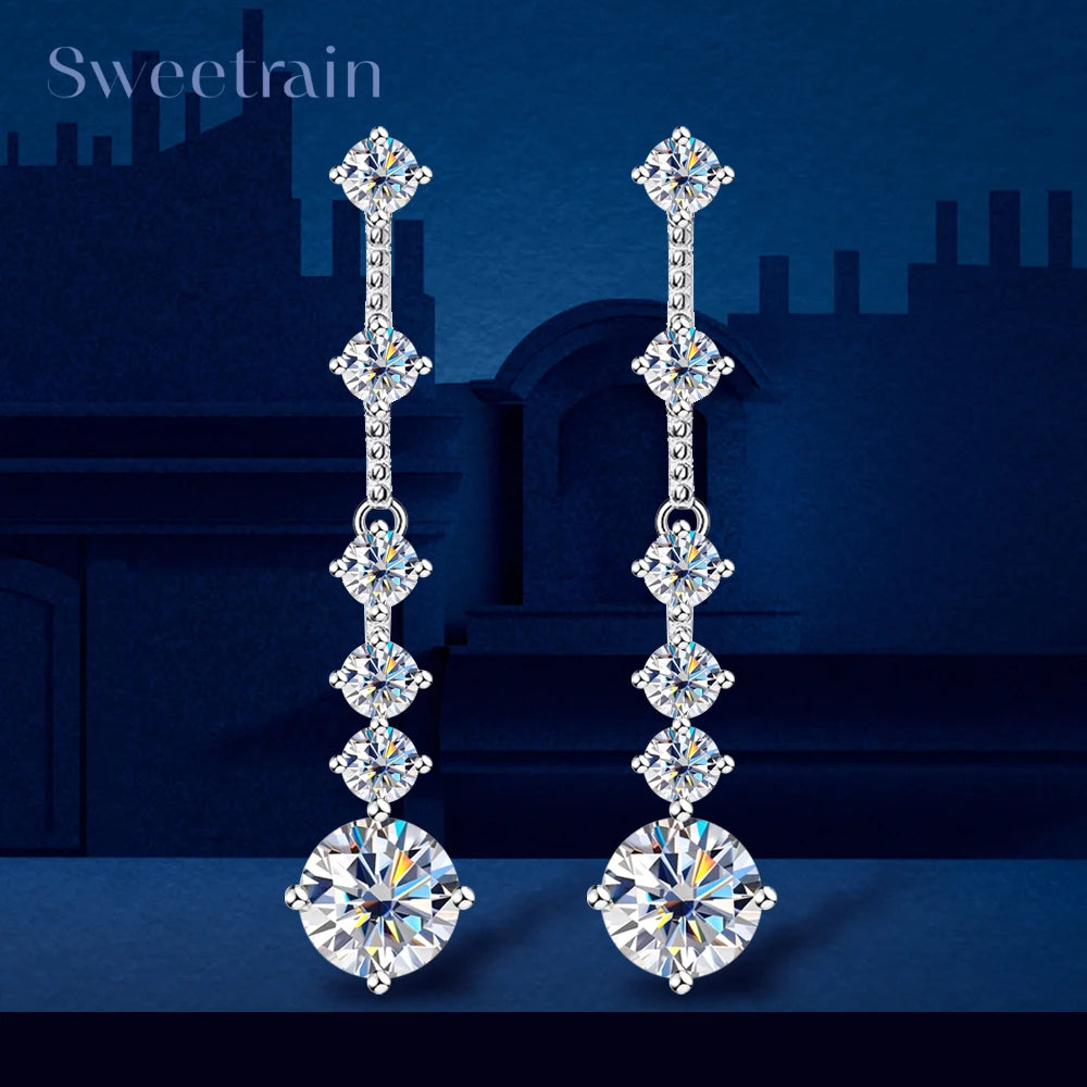 Real Moissanite Long Tassel Earrings For Women Orginal 925 Silver Plate Pt950 3CT Lab Diamond Beating Heart Earring With GRA
