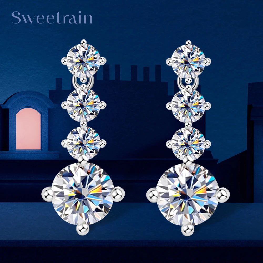 Real Moissanite Long Tassel Earrings For Women Orginal 925 Silver Plate Pt950 3CT Lab Diamond Beating Heart Earring With GRA