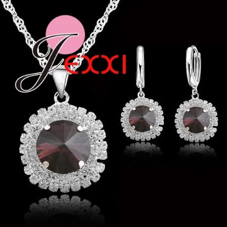 Vintage Trendy Female 925 Sterling Silver Jewelry Sets Women Gifts Fashion Cubic Zircon Crystal Necklace Drop Earrings Sets