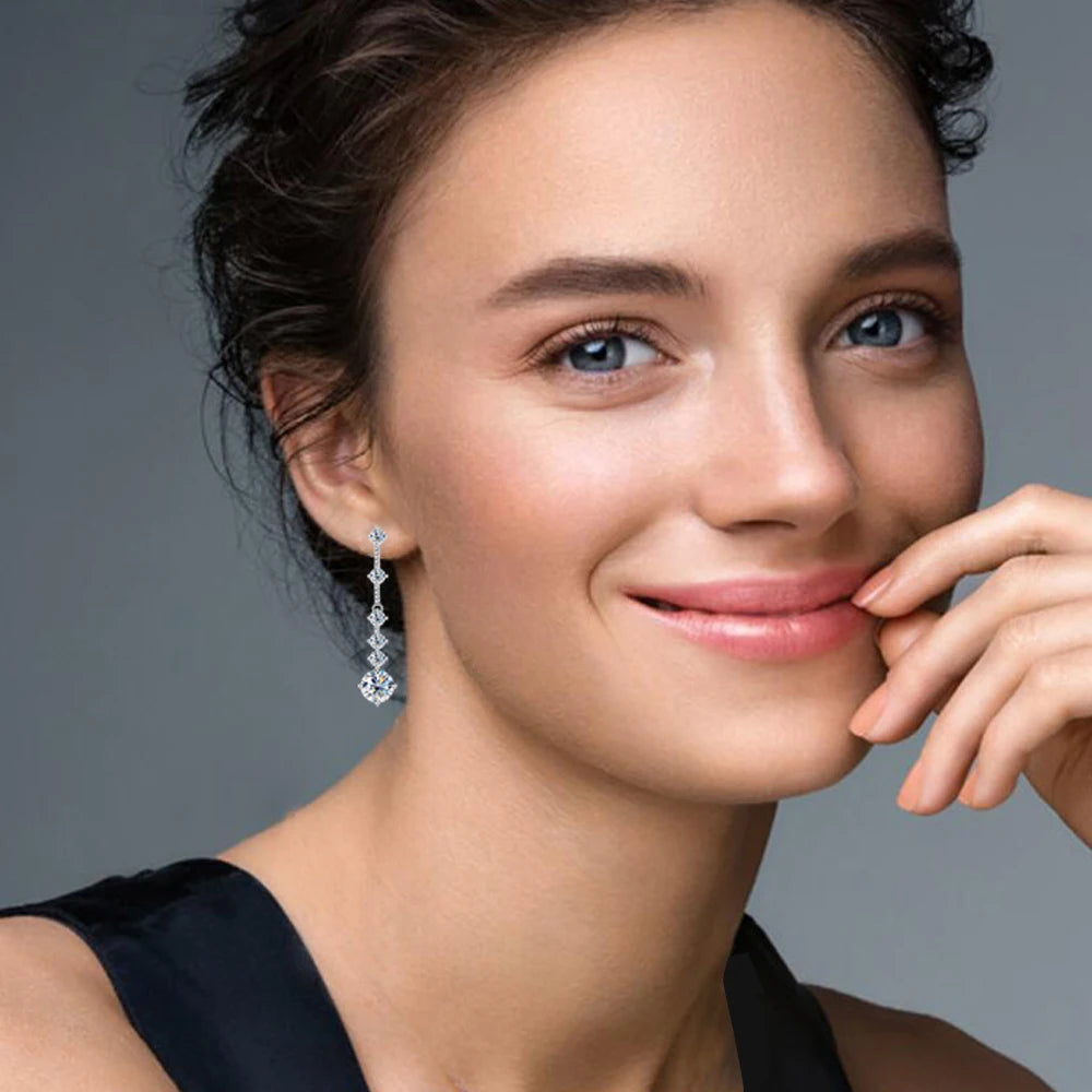 Real Moissanite Long Tassel Earrings For Women Orginal 925 Silver Plate Pt950 3CT Lab Diamond Beating Heart Earring With GRA