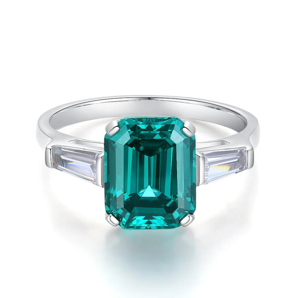 Women's Emerald Ring with High Carbon Diamond & 5A Zircon Pure S925 Silver Ice Flower Cut Wood Color Scheme Jewelry