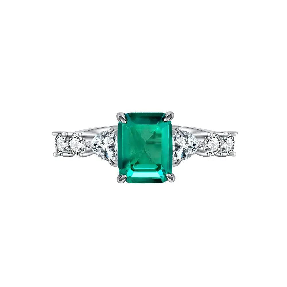 Women's Emerald Ring with High Carbon Diamond & 5A Zircon Pure S925 Silver Ice Flower Cut Wood Color Scheme Jewelry