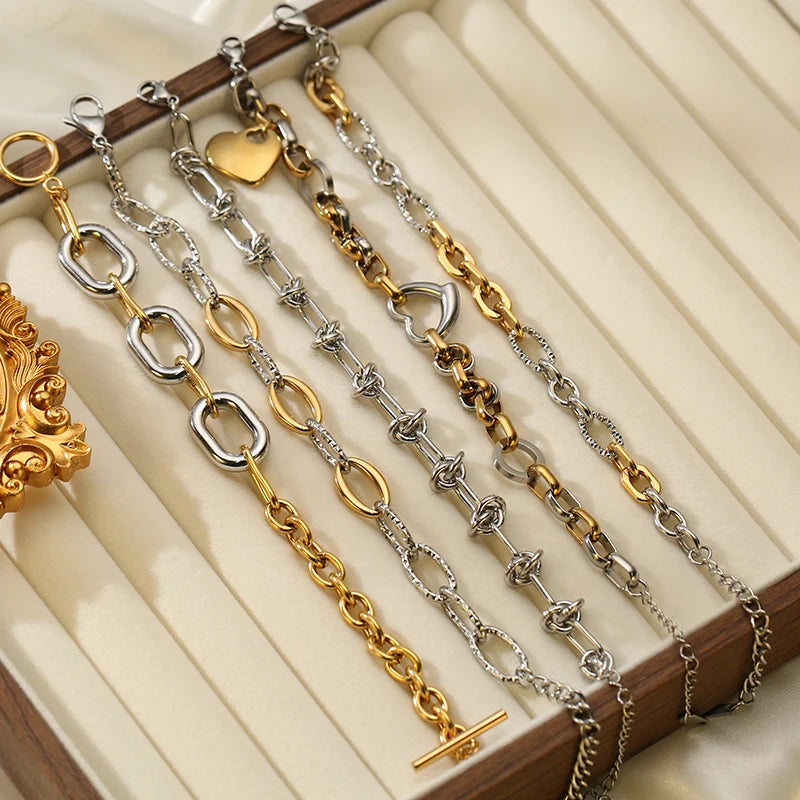 GANPUP 316L Stainless Steel Gold Silver Color Chain Bangle Bracelet For Women Men Trendy Texture Bracelet Waterproof Jewelry