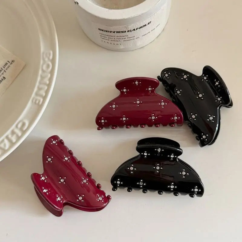 1pc High-end star-dotted diamond-encrusted shark clip for girls with thin hair, cute back-of-the-head hair accessory
