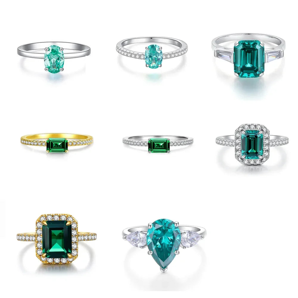Women's Emerald Ring with High Carbon Diamond & 5A Zircon Pure S925 Silver Ice Flower Cut Wood Color Scheme Jewelry