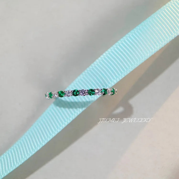 Women's Emerald Ring with High Carbon Diamond & 5A Zircon Pure S925 Silver Ice Flower Cut Wood Color Scheme Jewelry