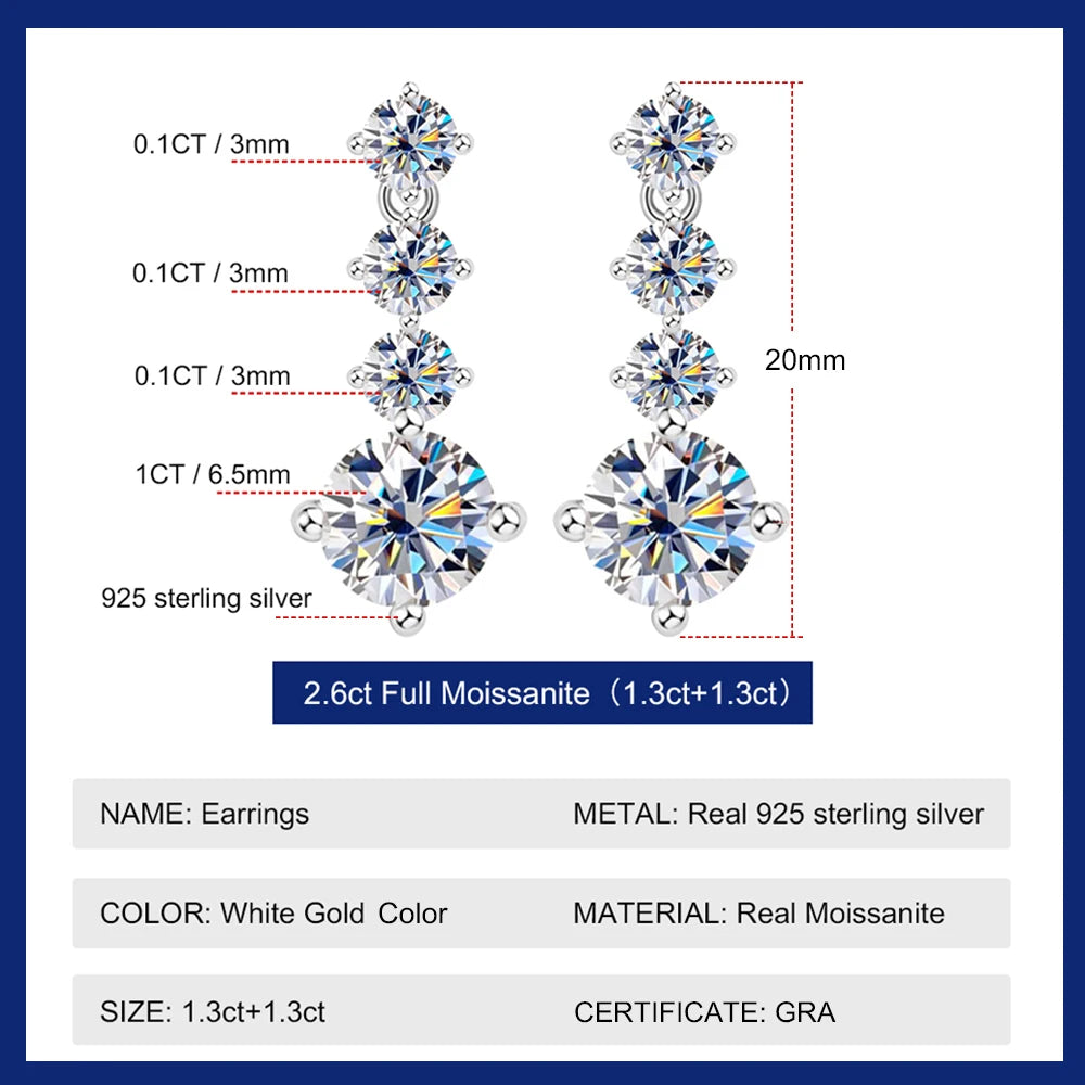 Real Moissanite Long Tassel Earrings For Women Orginal 925 Silver Plate Pt950 3CT Lab Diamond Beating Heart Earring With GRA