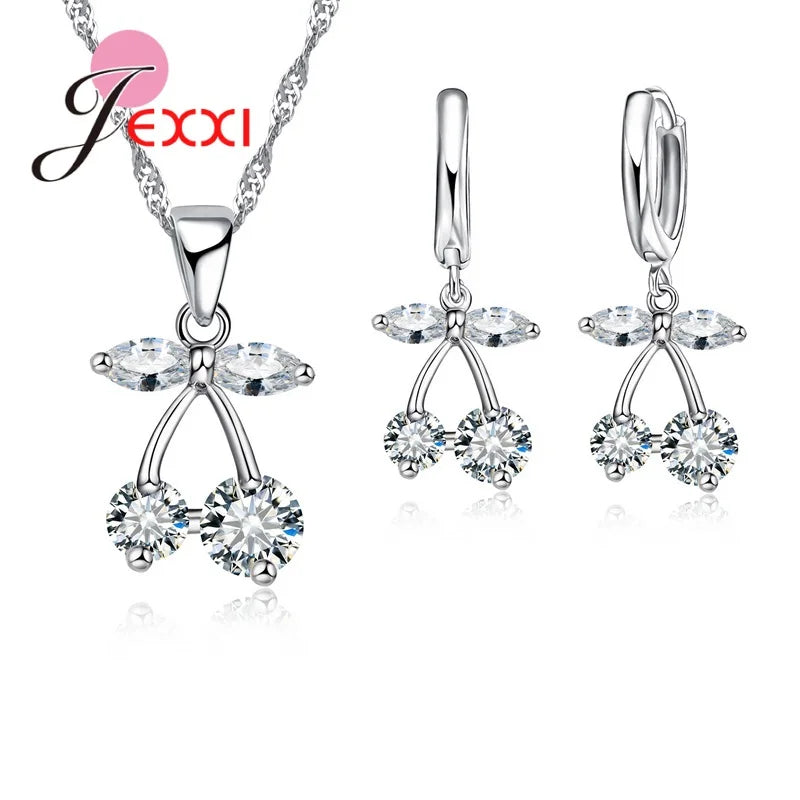Vintage Trendy Female 925 Sterling Silver Jewelry Sets Women Gifts Fashion Cubic Zircon Crystal Necklace Drop Earrings Sets