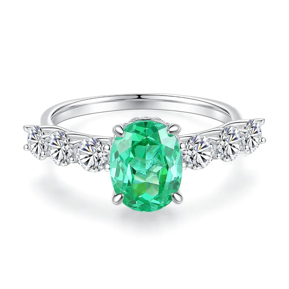 Women's Emerald Ring with High Carbon Diamond & 5A Zircon Pure S925 Silver Ice Flower Cut Wood Color Scheme Jewelry