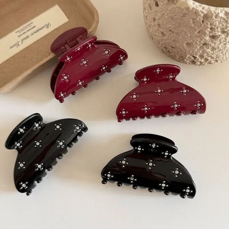 1pc High-end star-dotted diamond-encrusted shark clip for girls with thin hair, cute back-of-the-head hair accessory