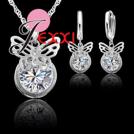 Vintage Trendy Female 925 Sterling Silver Jewelry Sets Women Gifts Fashion Cubic Zircon Crystal Necklace Drop Earrings Sets