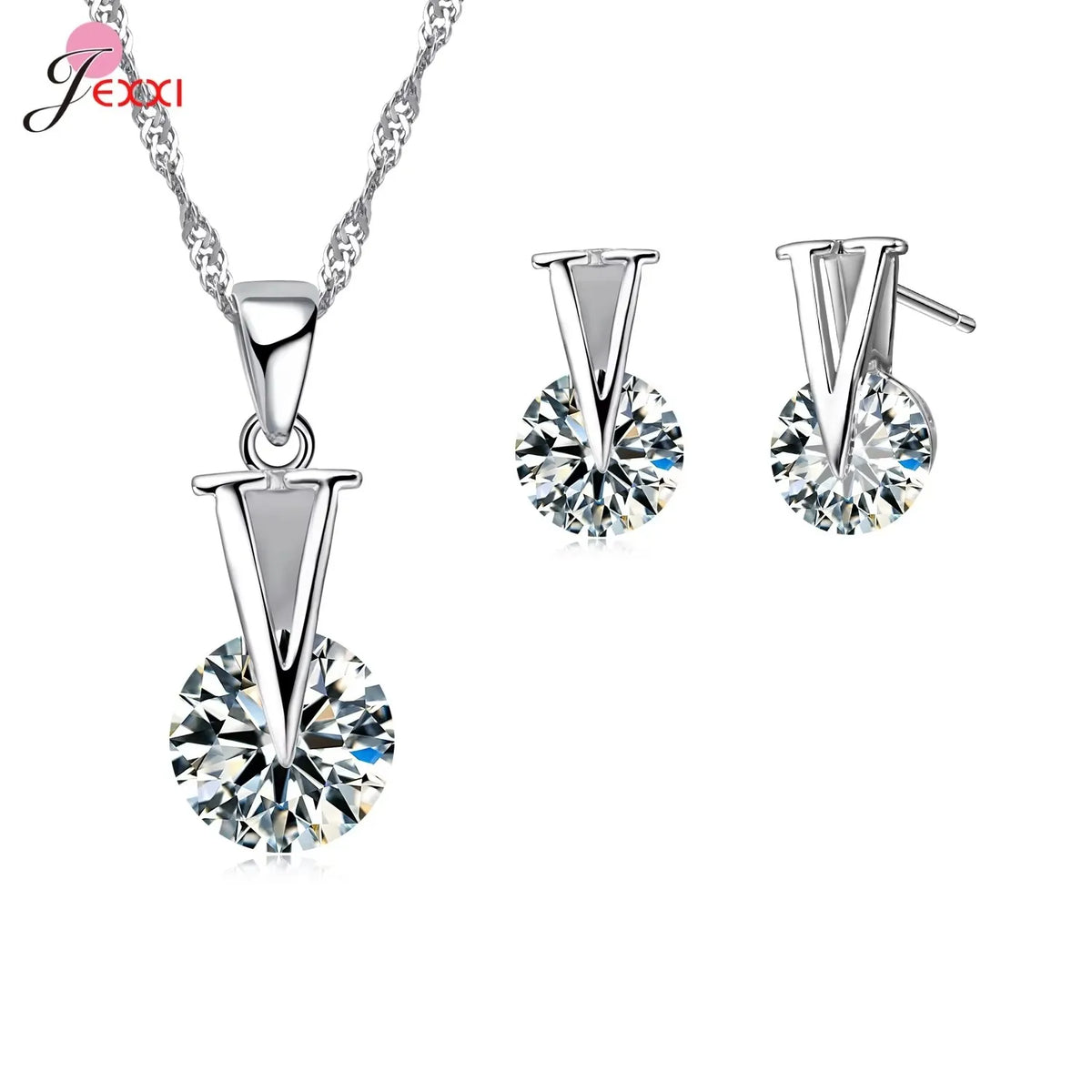 Vintage Trendy Female 925 Sterling Silver Jewelry Sets Women Gifts Fashion Cubic Zircon Crystal Necklace Drop Earrings Sets