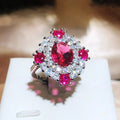 Vintage Ruby Rose Red Pendant Ring Crystal 925 Sterling Silver Long Jewelry for Wedding Gift to Girlfriend Luxury Geometric Zircon