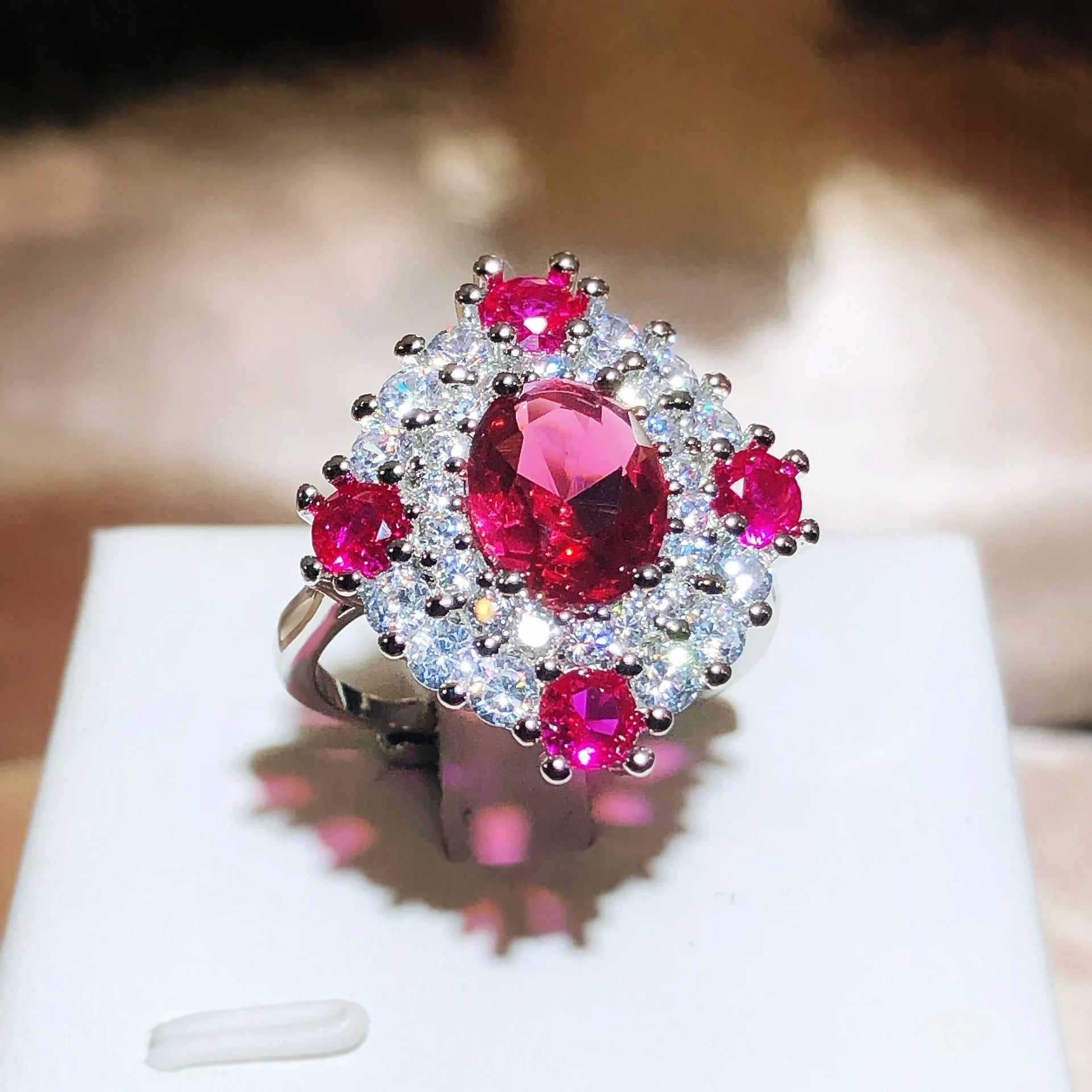Vintage Ruby Rose Red Pendant Ring Crystal 925 Sterling Silver Long Jewelry for Wedding Gift to Girlfriend Luxury Geometric Zircon