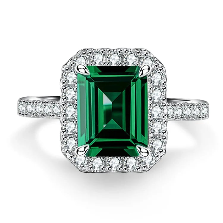 Women's Emerald Ring with High Carbon Diamond & 5A Zircon Pure S925 Silver Ice Flower Cut Wood Color Scheme Jewelry