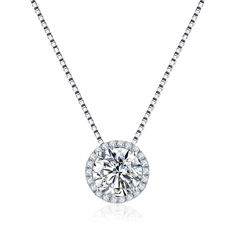 NeeTim 0.5ct 1ct Pink Blue Black Colorful Moissanite Necklaces for Women 925 Sterling Silver Box Chian Pendant Woman's Necklace
