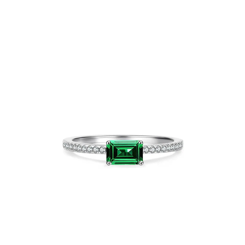 Women's Emerald Ring with High Carbon Diamond & 5A Zircon Pure S925 Silver Ice Flower Cut Wood Color Scheme Jewelry