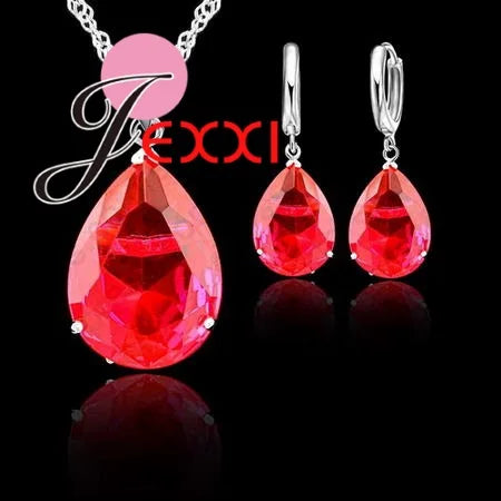Vintage Trendy Female 925 Sterling Silver Jewelry Sets Women Gifts Fashion Cubic Zircon Crystal Necklace Drop Earrings Sets