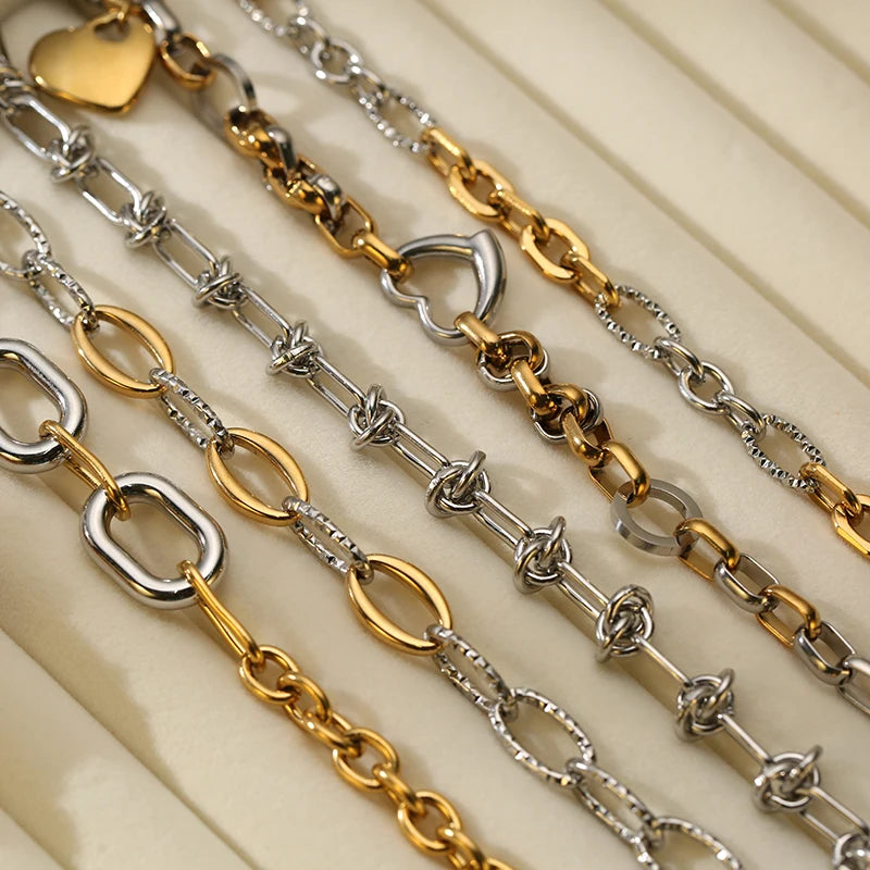 GANPUP 316L Stainless Steel Gold Silver Color Chain Bangle Bracelet For Women Men Trendy Texture Bracelet Waterproof Jewelry