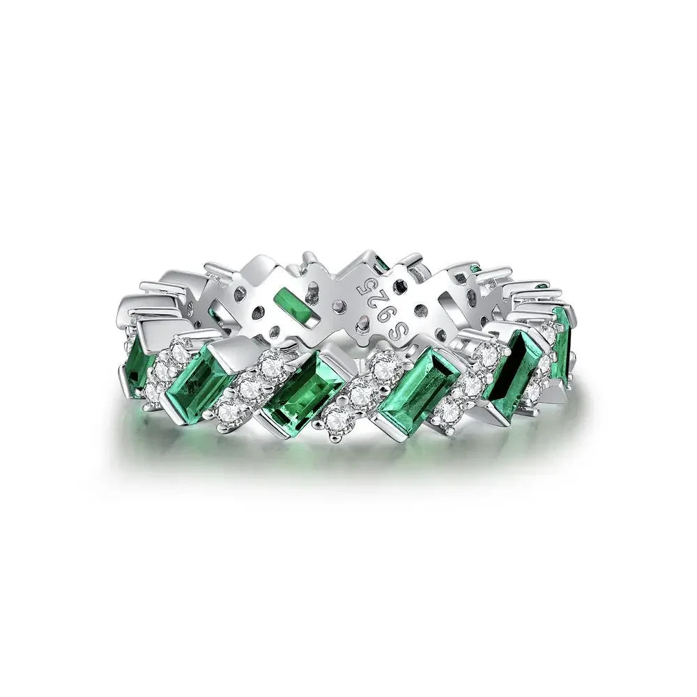 Women's Emerald Ring with High Carbon Diamond & 5A Zircon Pure S925 Silver Ice Flower Cut Wood Color Scheme Jewelry