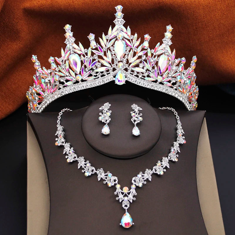 3 pcs Princess Crown Bridal Jewelry Sets Women Tiaras and Necklace Earrings for Wedding Crown Bride Jewelry Set Party Birthday
