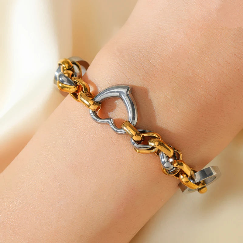 GANPUP 316L Stainless Steel Gold Silver Color Chain Bangle Bracelet For Women Men Trendy Texture Bracelet Waterproof Jewelry
