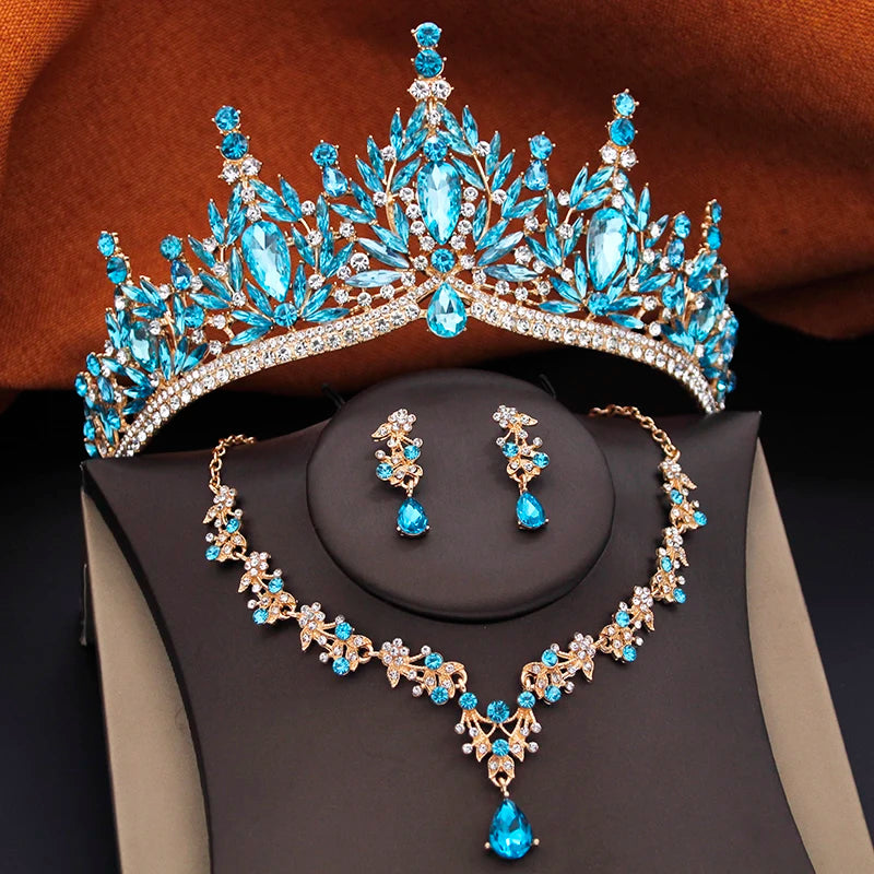 3 pcs Princess Crown Bridal Jewelry Sets Women Tiaras and Necklace Earrings for Wedding Crown Bride Jewelry Set Party Birthday