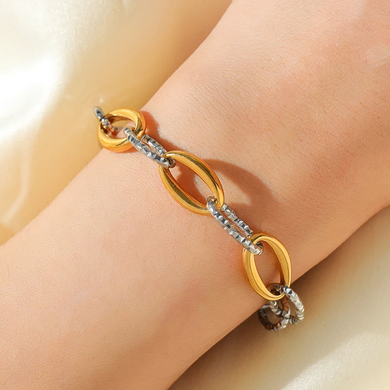 GANPUP 316L Stainless Steel Gold Silver Color Chain Bangle Bracelet For Women Men Trendy Texture Bracelet Waterproof Jewelry