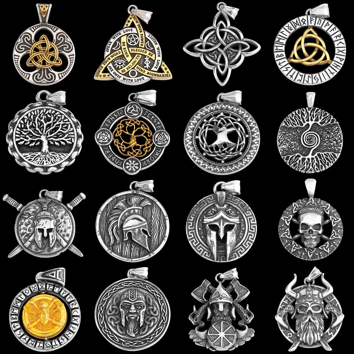 Nordic Vikings Tree of Life Odin Necklace Various Men Celtic Amulet Pendant Stainless Steel Vintage Charm Punk Jewelry Wholesale
