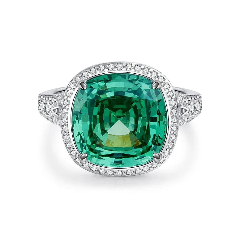 Women's Emerald Ring with High Carbon Diamond & 5A Zircon Pure S925 Silver Ice Flower Cut Wood Color Scheme Jewelry